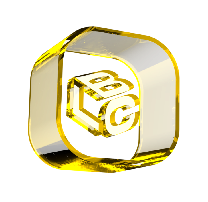 Logo 3D dourado com letras "BC
