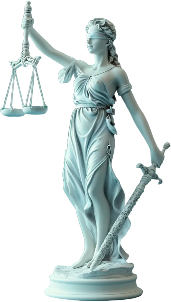 Estátua da Justiça com balança e espada