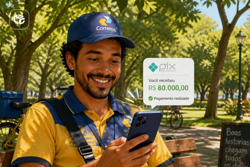 Carteiro sorri ao ver Pix no celular
